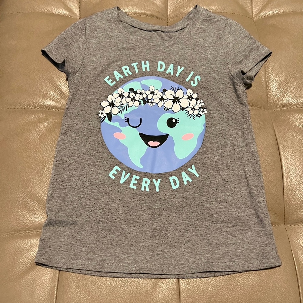 Justice Girls 6 Earth Day Glitter Floral T-Shirt